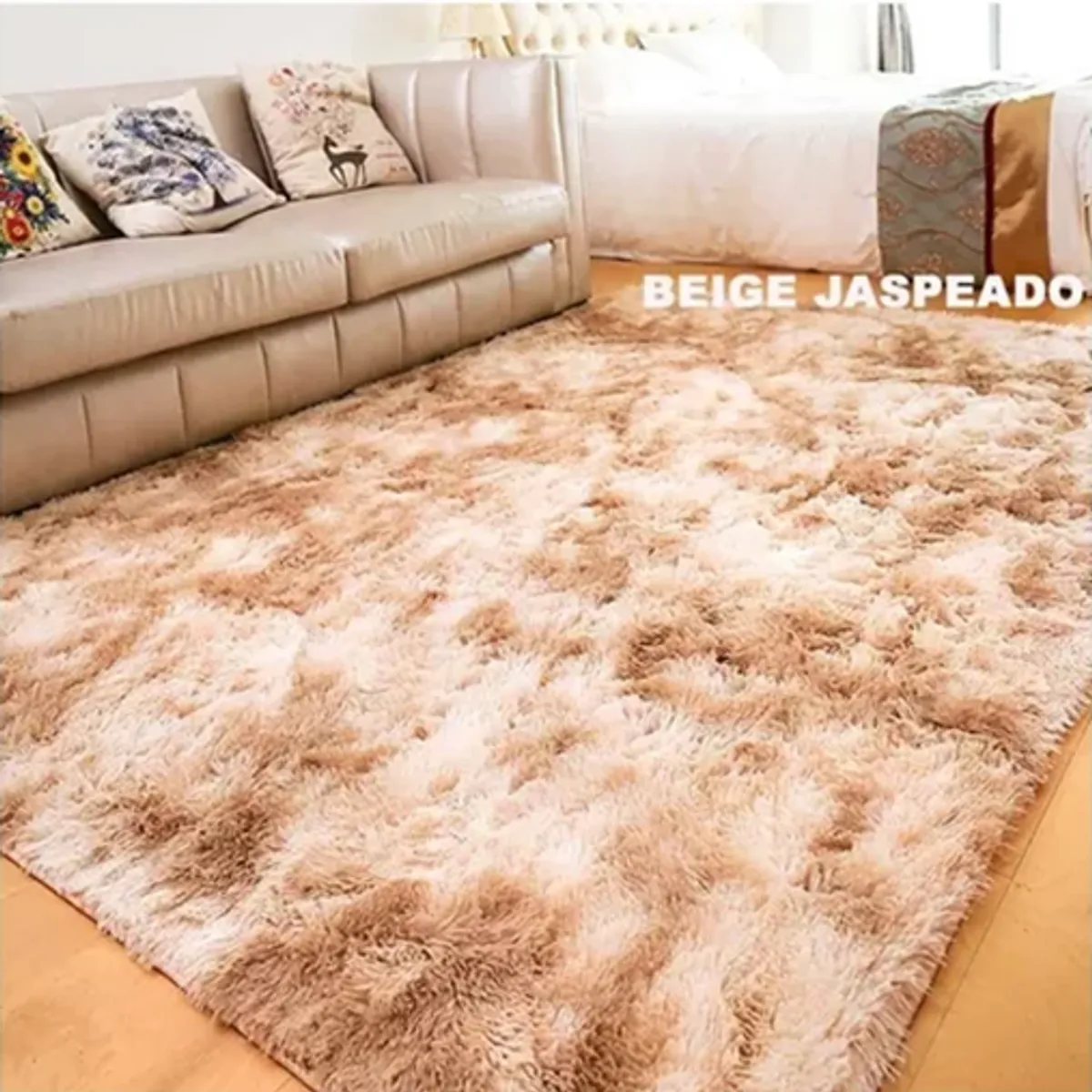 GENERICO - Alfombra Peluda Living Hogar 150x200 cm Beige Jaspeado