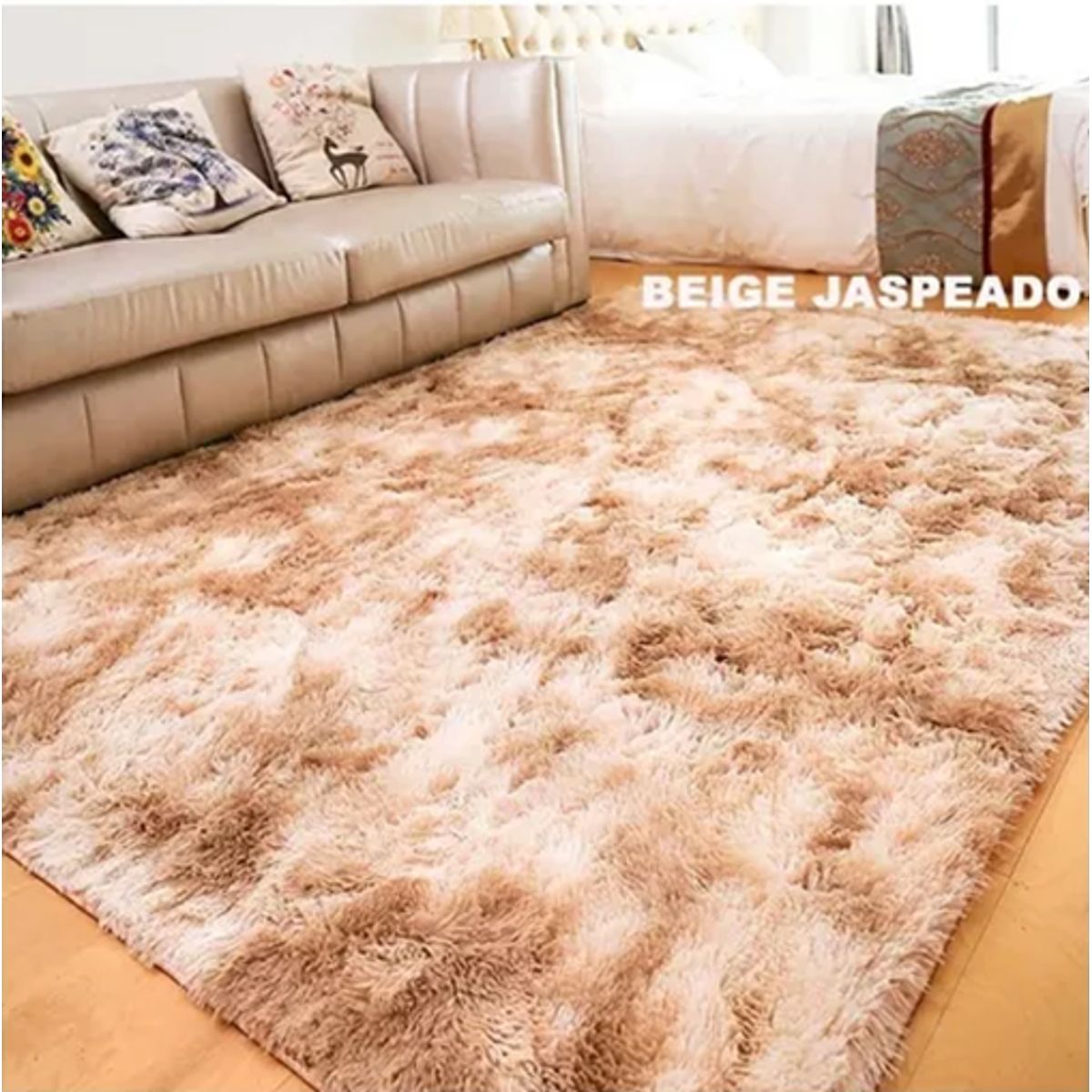 GENERICO - Alfombra Peluda Living Hogar 150x200 cm Beige Jaspeado