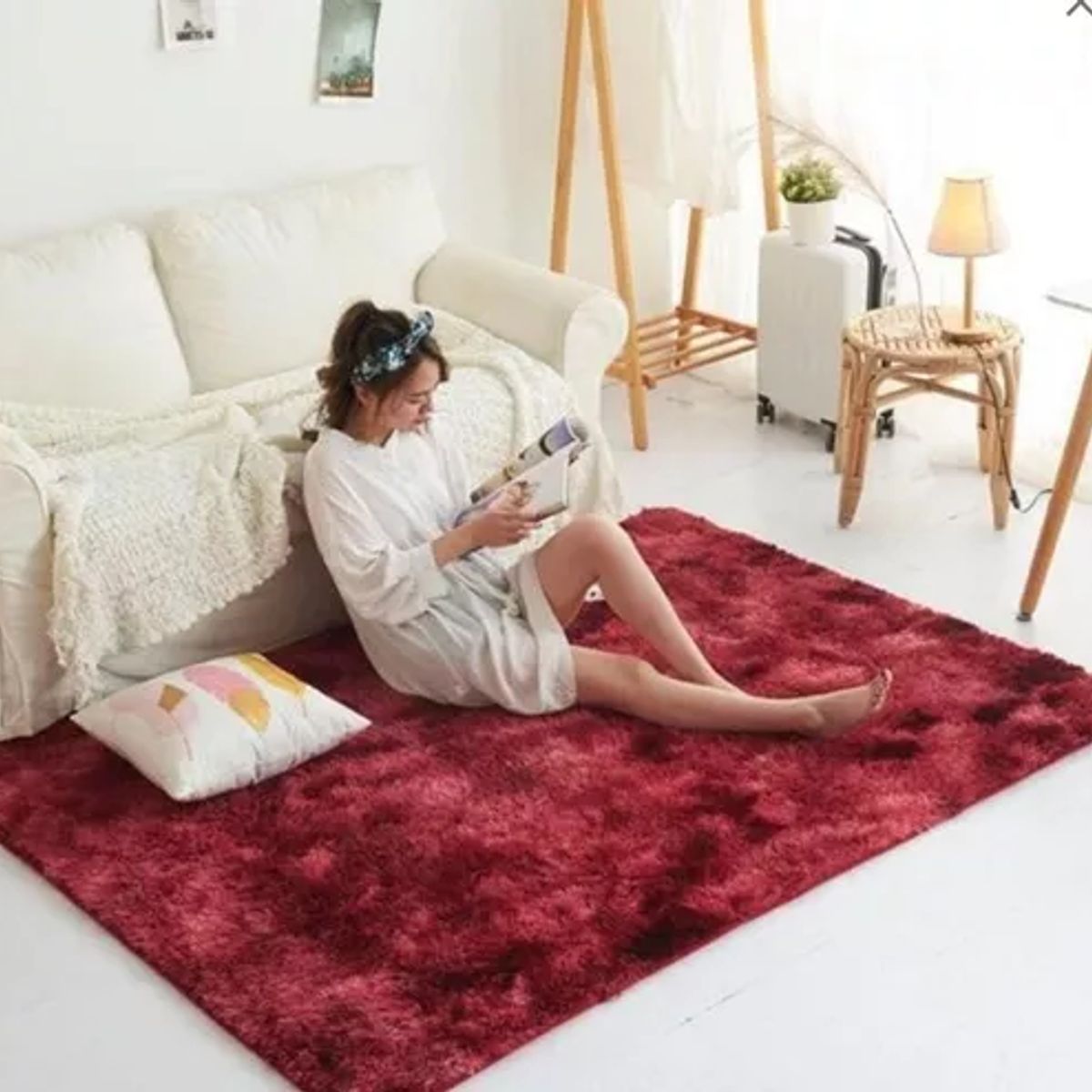 GENERICO - Alfombra Peluda Living Hogar 150x200 cm Burdeo Jaspeado