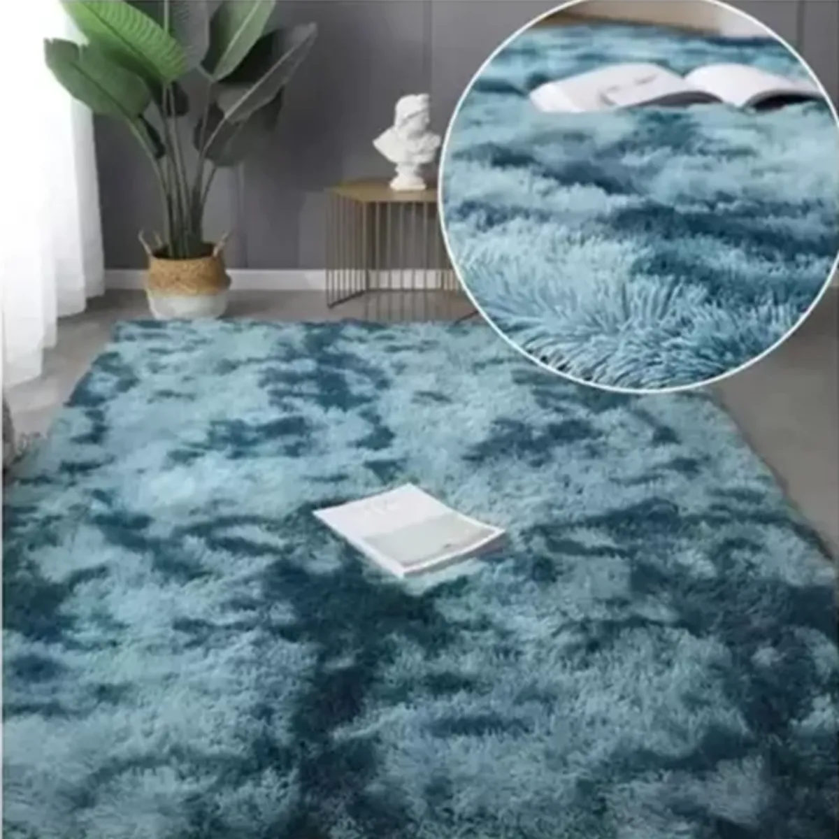 GENERICO - Alfombra Peluda Living Hogar 150x200 cm Azul Petróleo Jaspeado