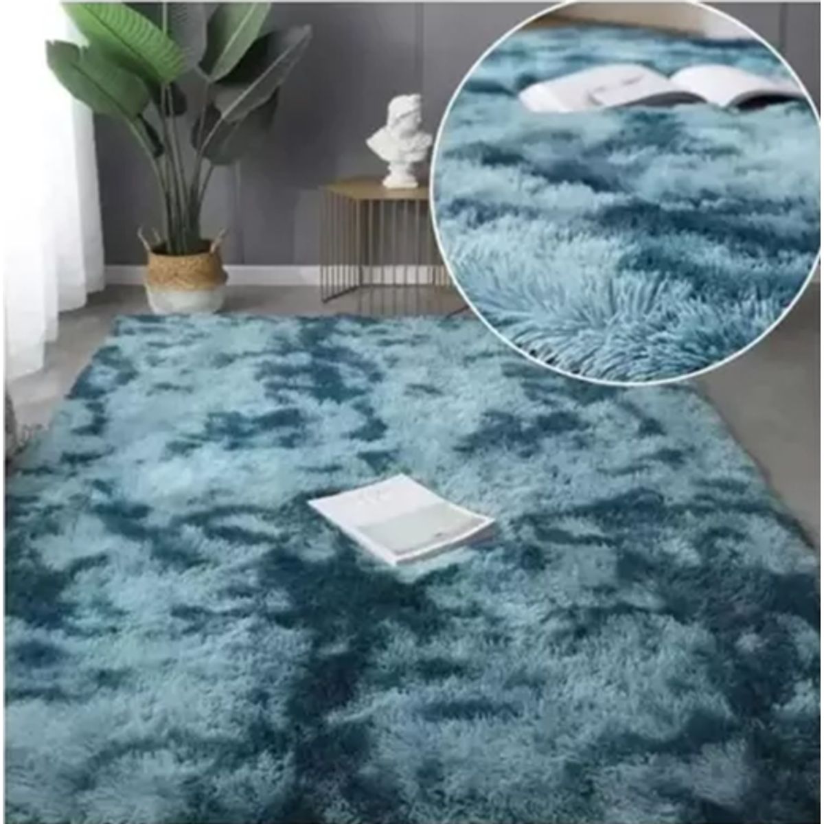 GENERICO - Alfombra Peluda Living Hogar 150x200 cm Azul Petróleo Jaspeado