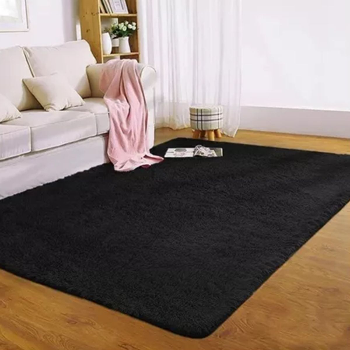 GENERICO - Alfombra Peluda Living Hogar 150x200 cm Negra