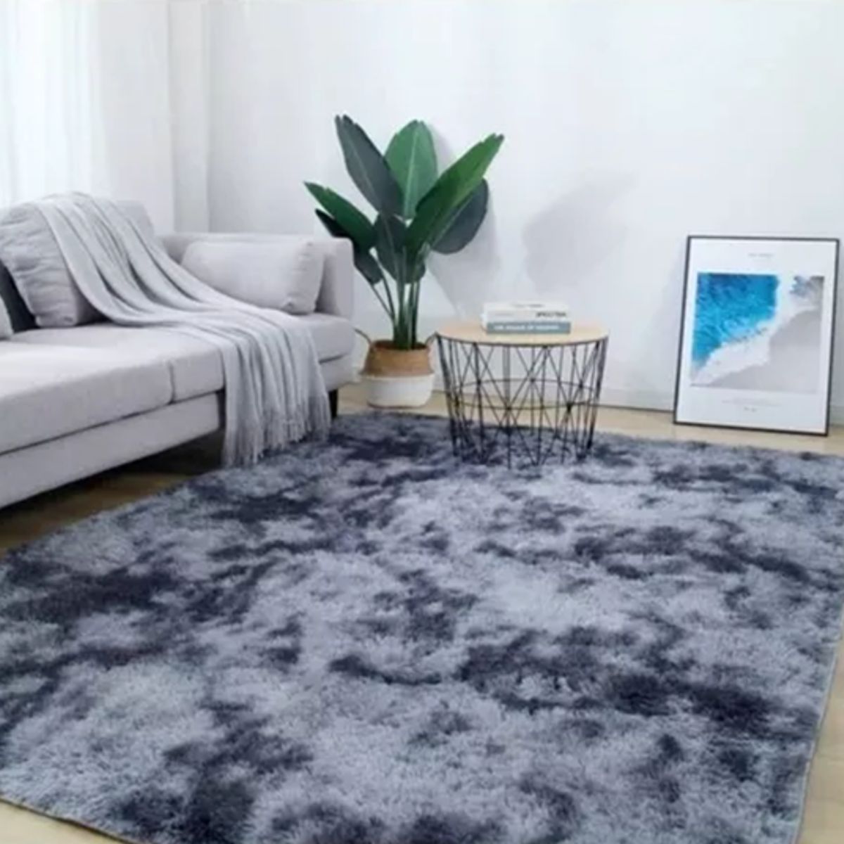 GENERICO - Alfombra Peluda Grande 2x24 m Gris Oscuro Jaspeado