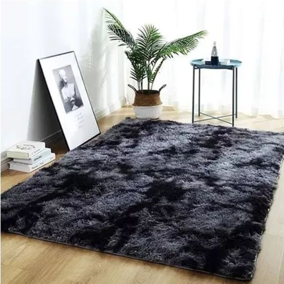 GENERICO - Alfombra Peluda Grande 2x24 m Negra Jaspeada