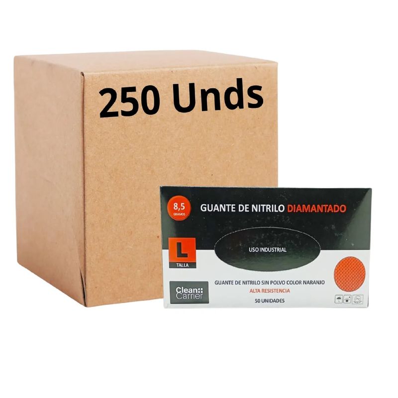 CLEANCARRIER - Guantes Nitrilo Naranjo Diamantado 8.5 Grs Pro L X250unds