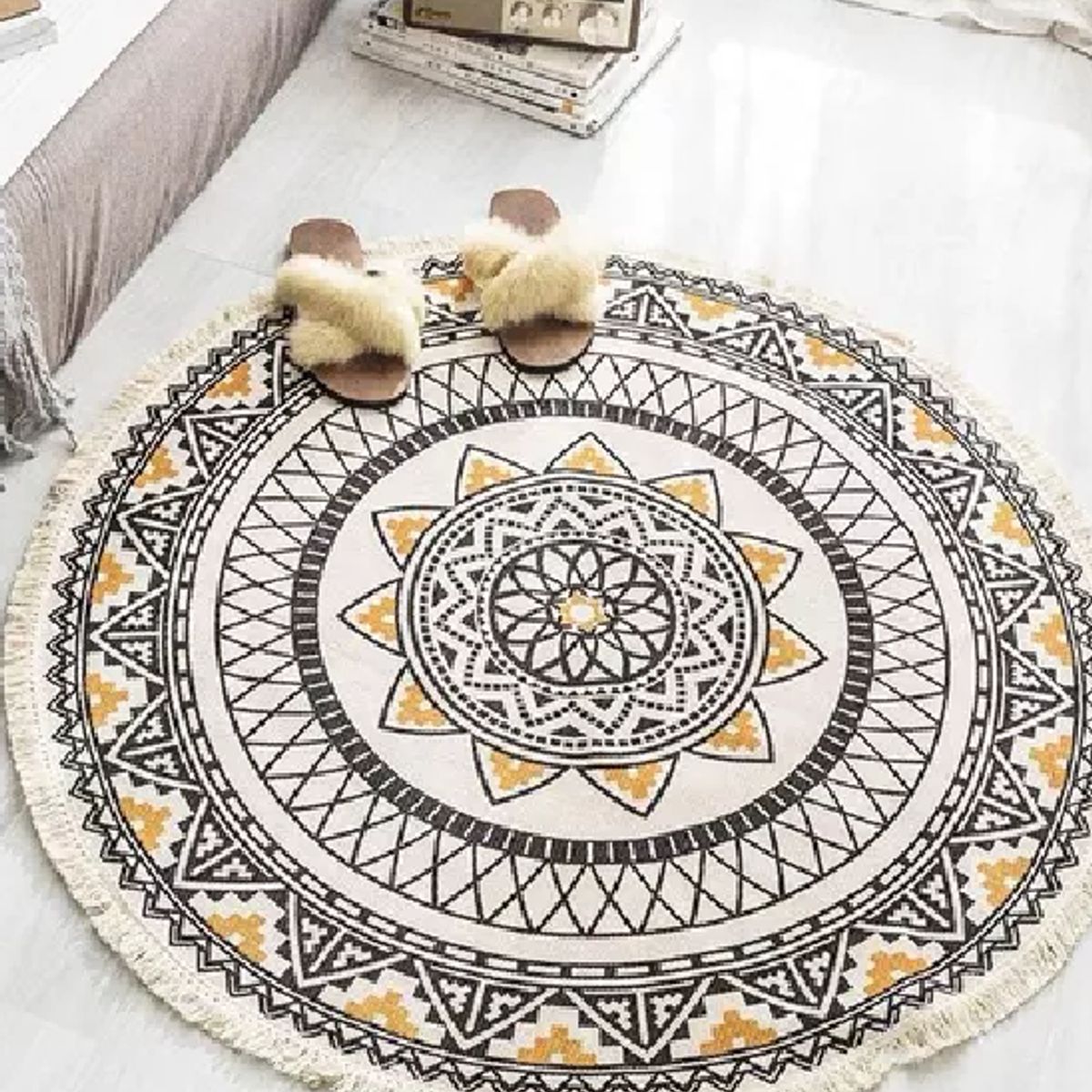 GENERICO - Alfombra Redonda 120 cm Quilín de LinoAlgodón Naranja