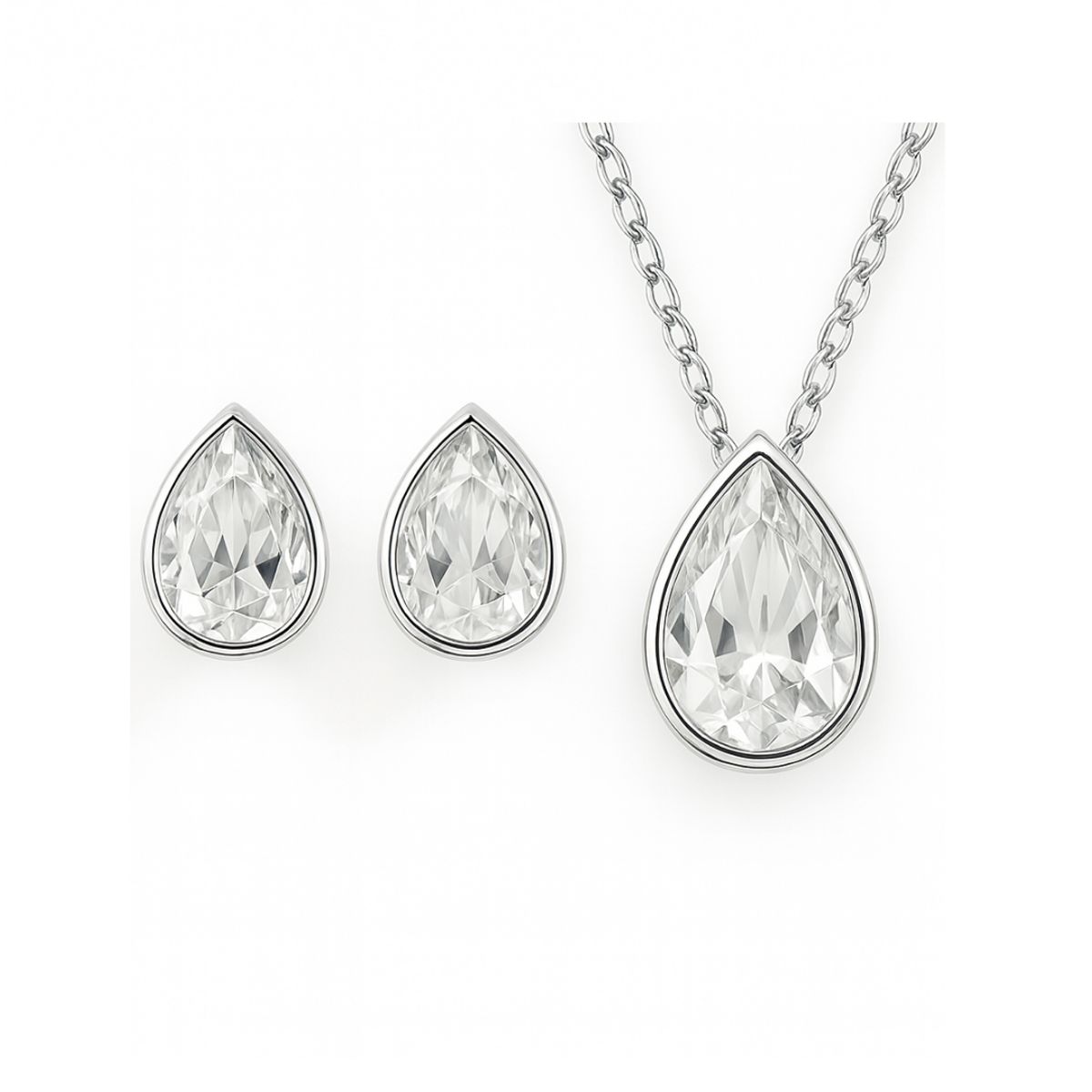 BLOOM CRYSTAL - Set de Aros y Collar Lágrima Rodio  Cristales de Austria