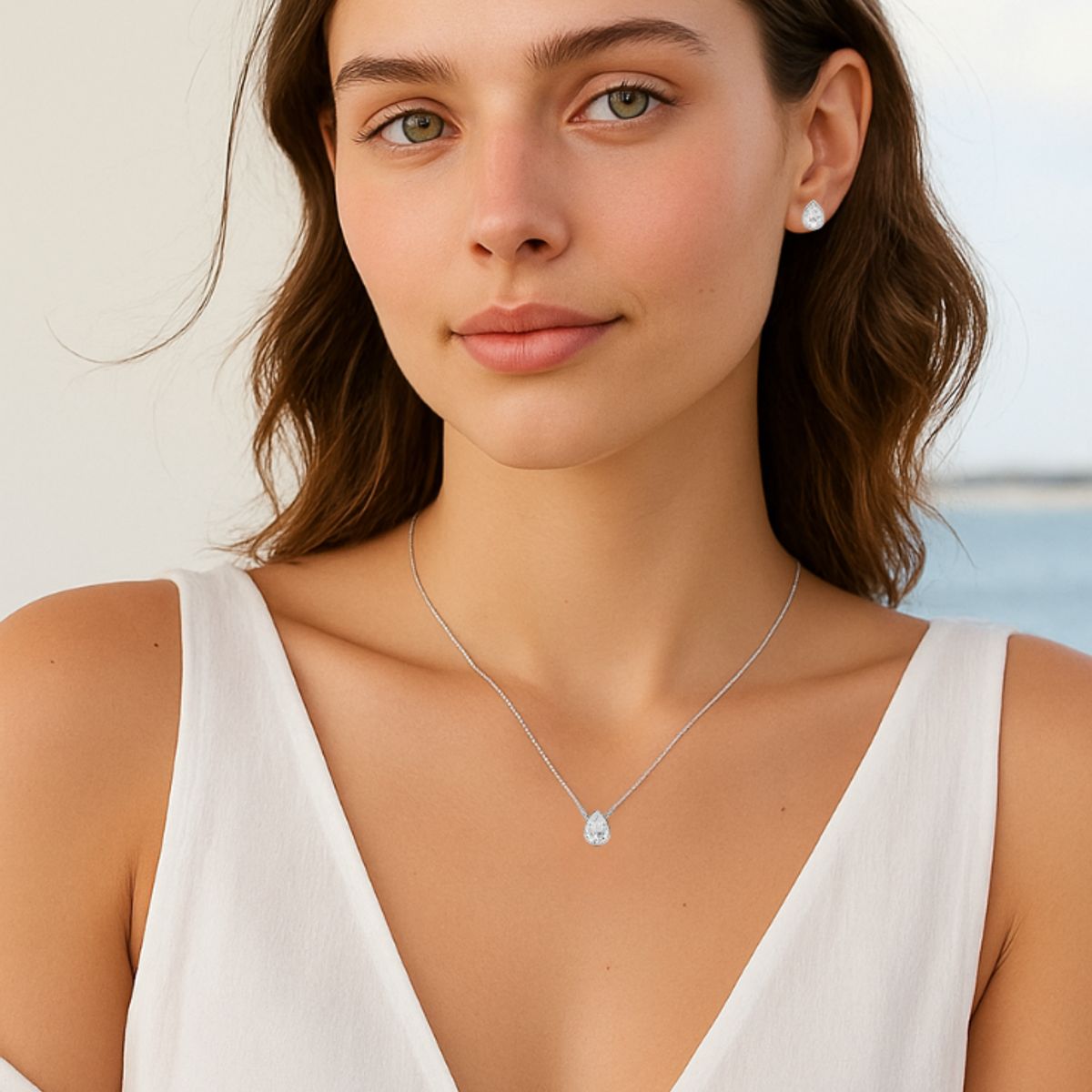 BLOOM CRYSTAL - Set de Aros y Collar Lágrima Rodio  Cristales de Austria