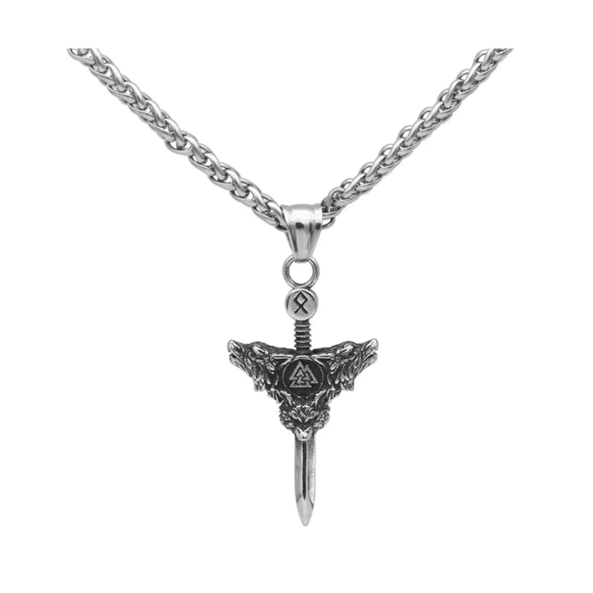 GENERICO - Collar Vikingo Espada Valknut Lobos Silver Space