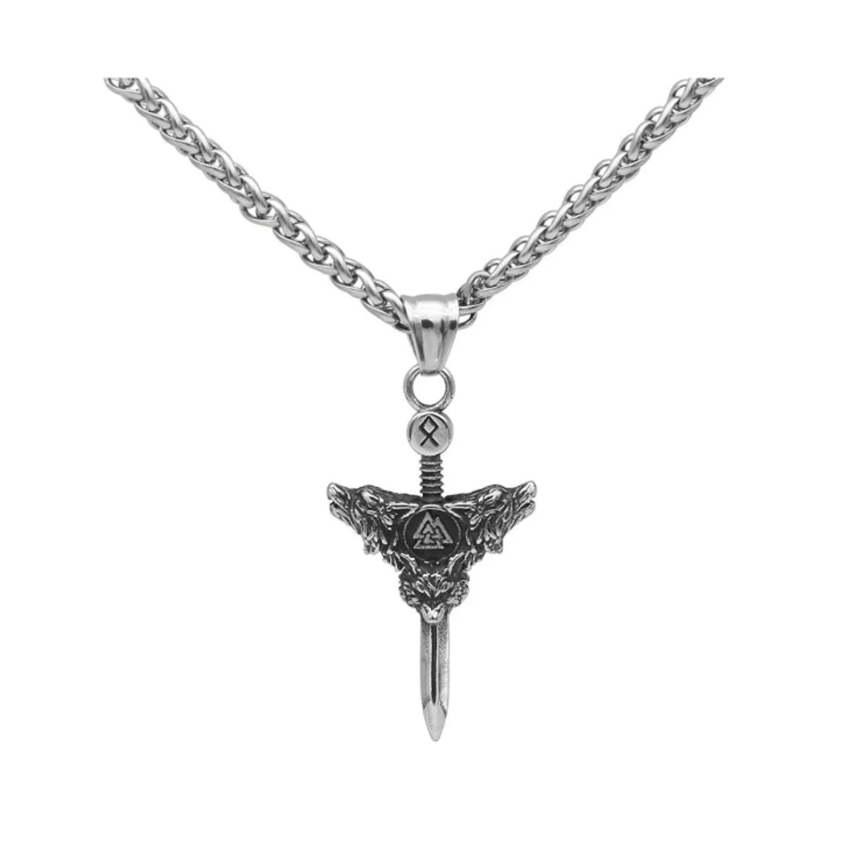 GENERICO - Collar Vikingo Espada Valknut Lobos Silver Space