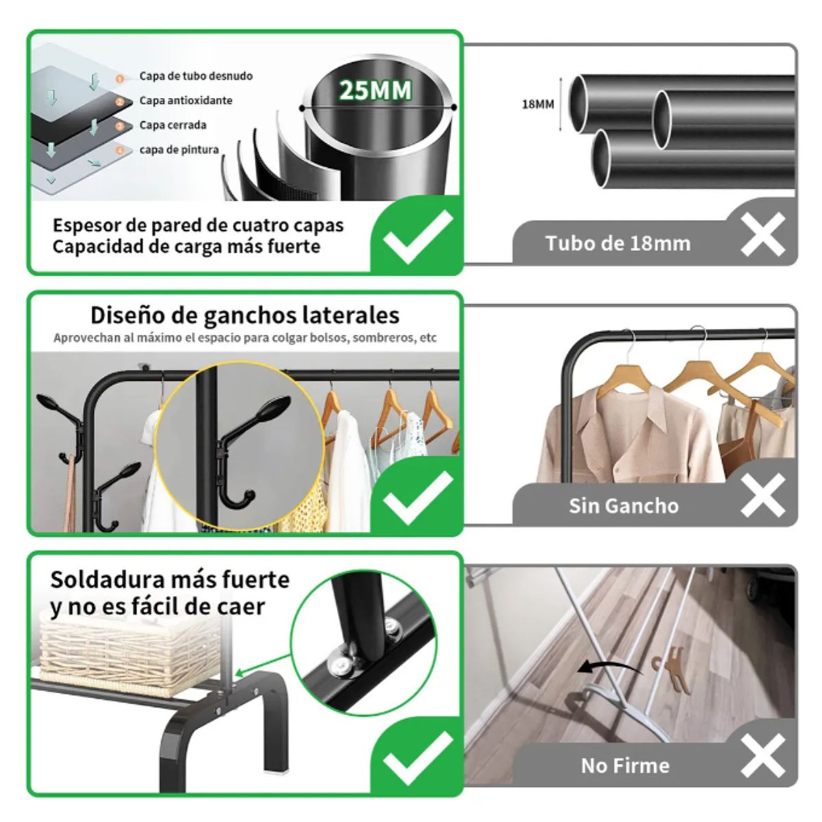 GENERICO - Perchero Organizador Colgante De Ropa Tubo Engrosado Negro