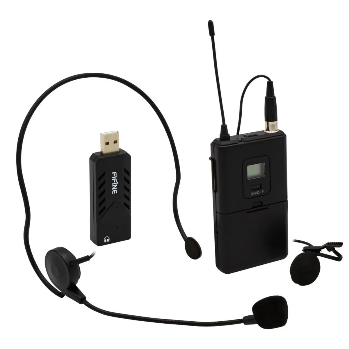 FIFINE - Microfono USB inalambrico de solapa Fifine K031B - Negro
