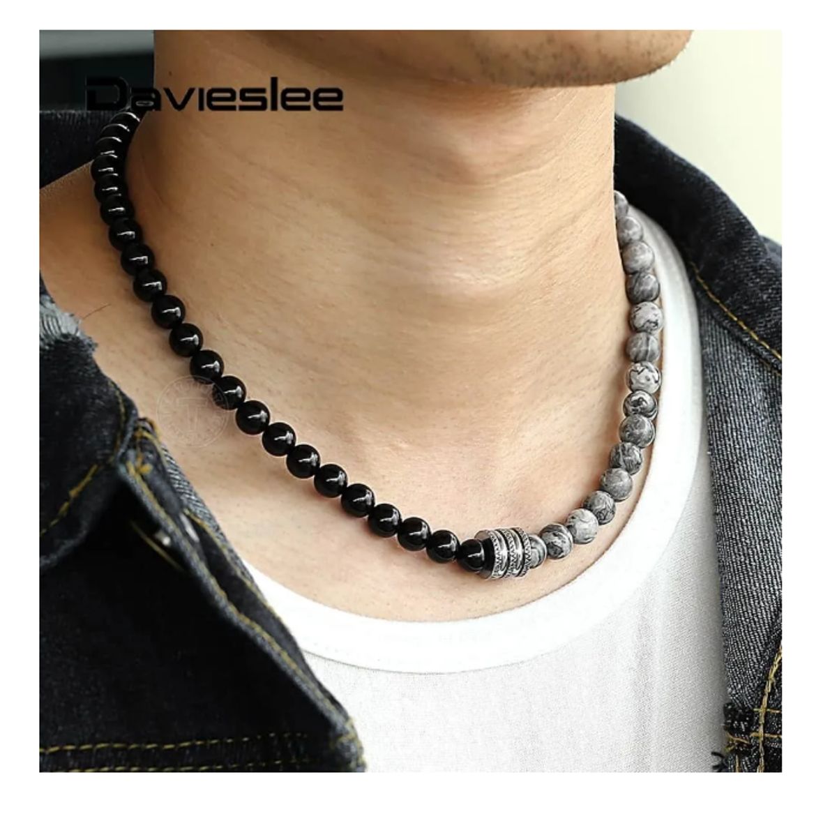 GENERICO - Collar Piedra Onix And Grey Hombre Moda Royal Madriz