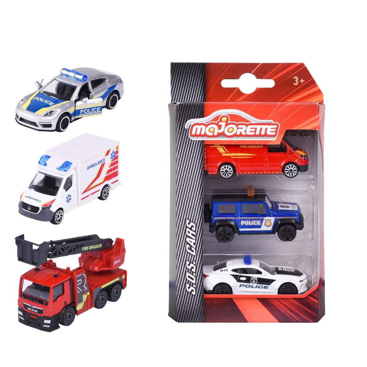 MAJORETTE - Set 3 Pieces Autos Colección Majorette S.O.S