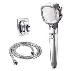 HOMEN - Cabezal Ducha 4 Modos Con Manguera 1,5 M Y Soporte Incluido Acabado Brillante Color Gris