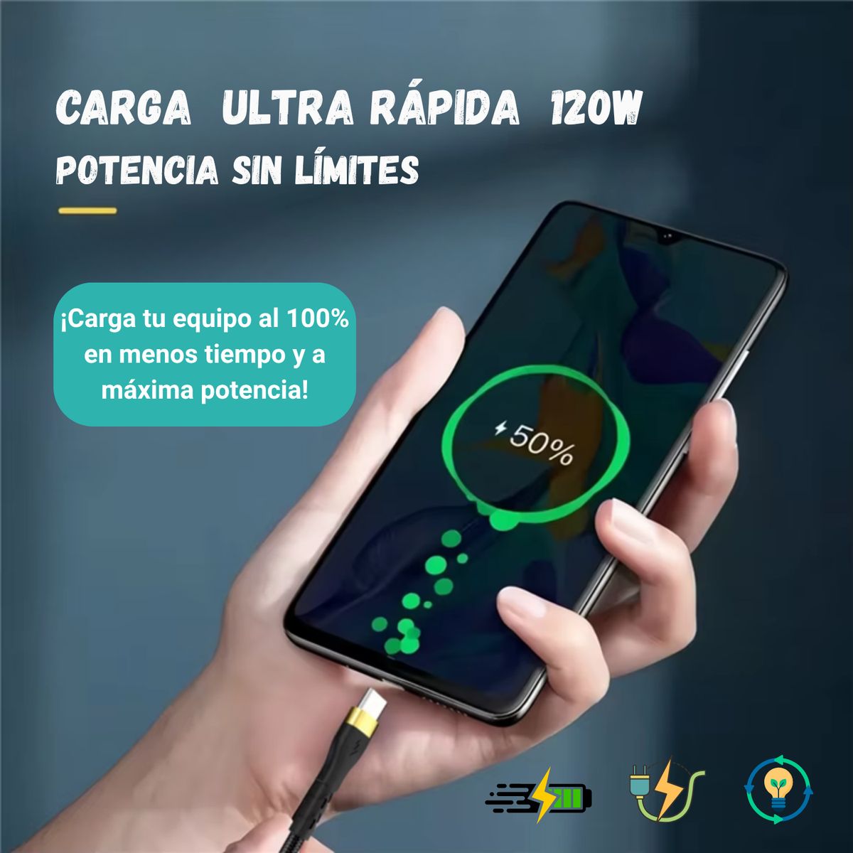 GENERICO - Cable Usb C Carga Rapida Y Datos Reforzado 120w 5a 1 Metro Negro