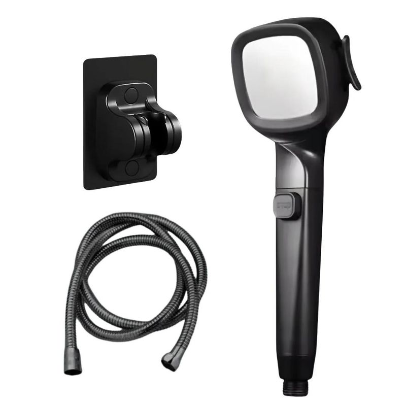 HOMEN - Cabezal Ducha 4 Modos Con Manguera 1,5 M Y Soporte Incluido Acabado Brillante Color Negro
