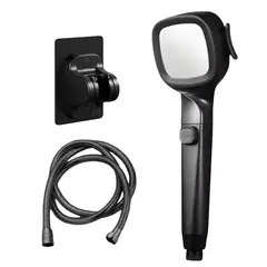 HOMEN - Cabezal Ducha 4 Modos Con Manguera 1,5 M Y Soporte Incluido Acabado Brillante Color Negro