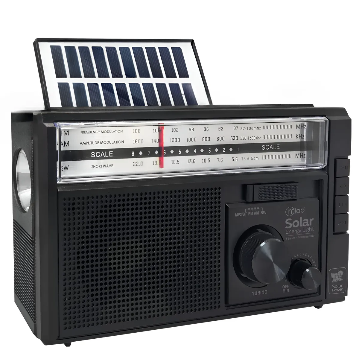 MLAB - Radio AM FM SW BT Recargable USB-C + Carga Solar & Pilas