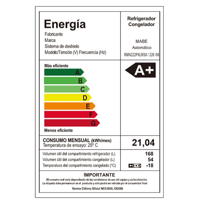 MABE - Refrigerador Top Mount RMN222PXLRS0 222L SILVER