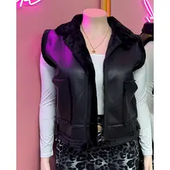 UNIK'S - Chaqueta Aviadora Mujer Sin Mangas Ecocuero Forrada