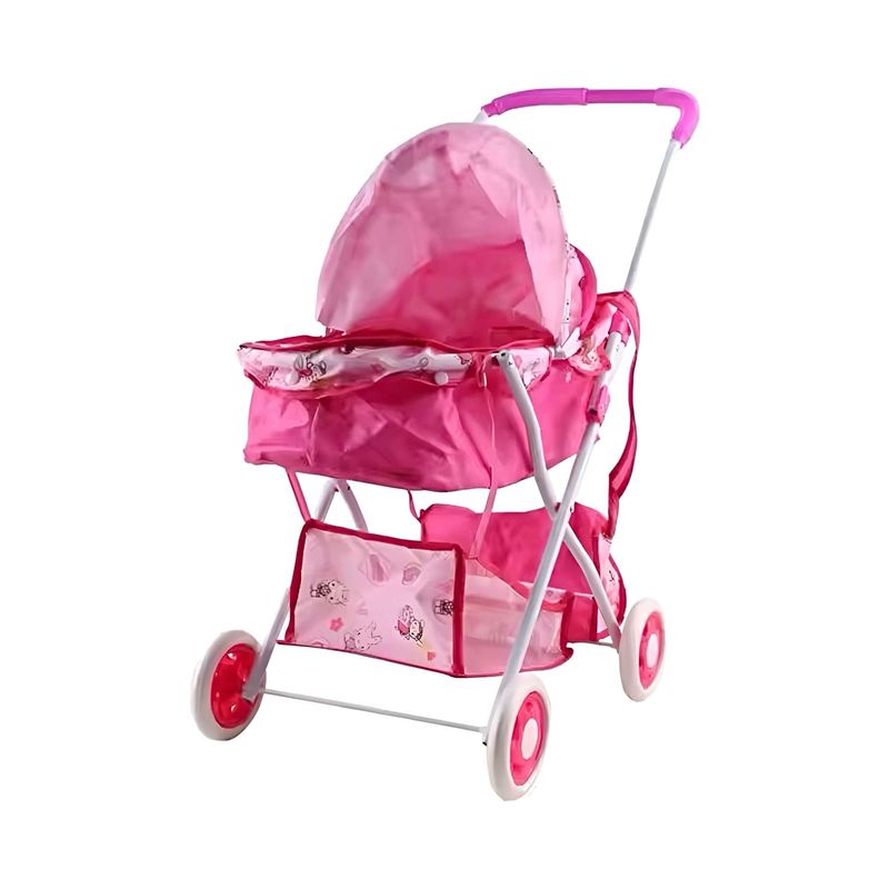 GENERICO - COCHE CUNA METALICO GRANDE DISEÑO ROSADO