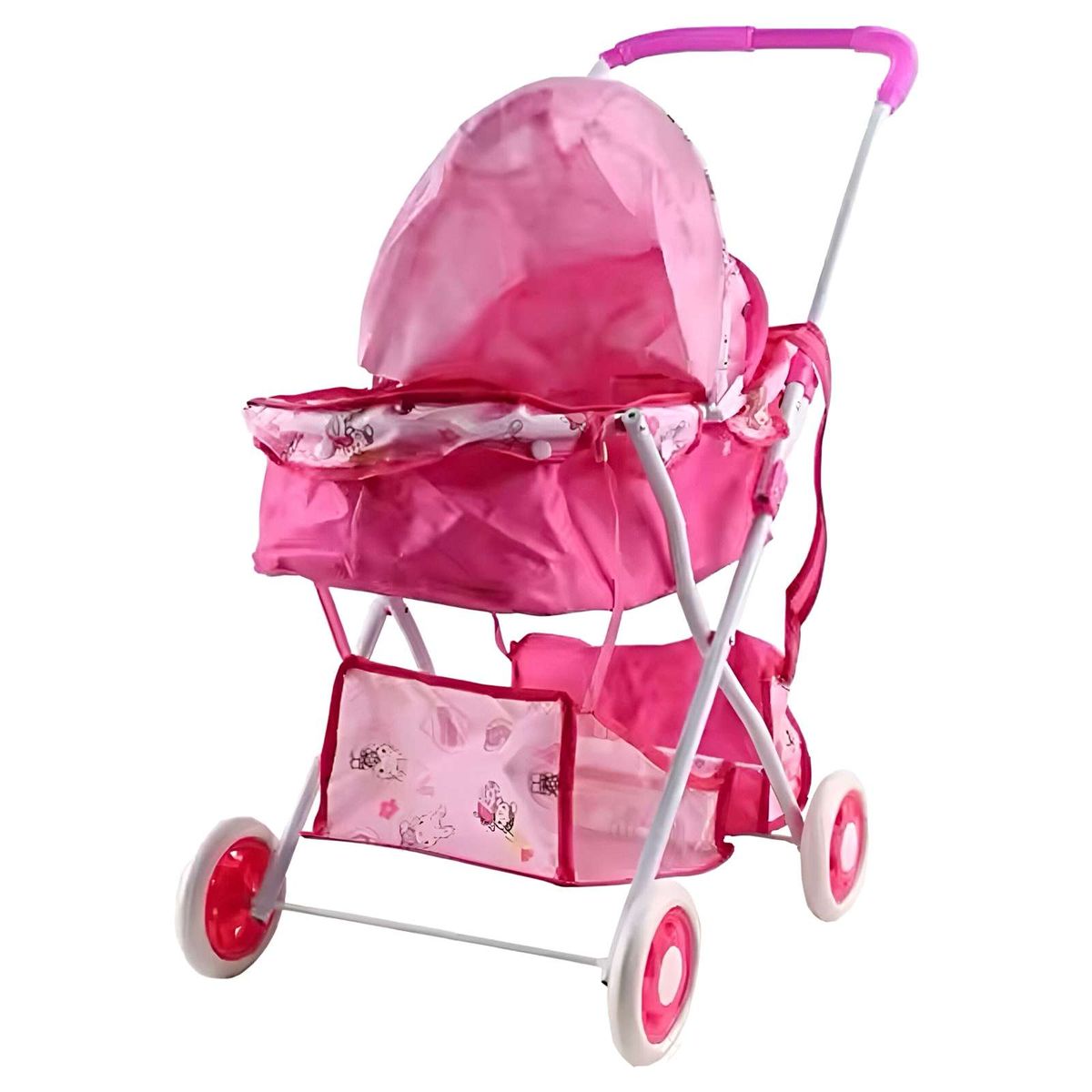 GENERICO - COCHE CUNA METALICO GRANDE DISEÑO ROSADO