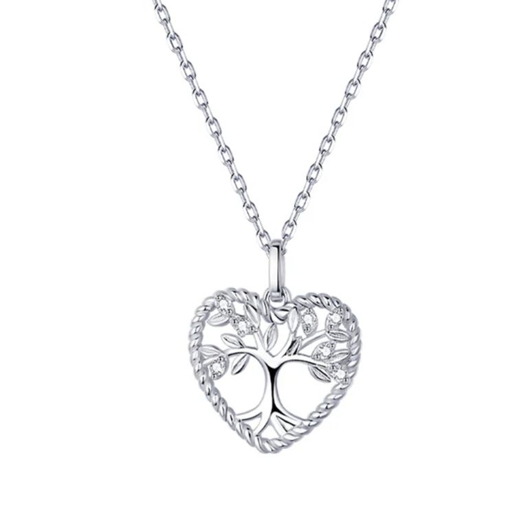 Collar Arbol de la Vida Corazon en Plata 925 Plateado TALLA UNICA