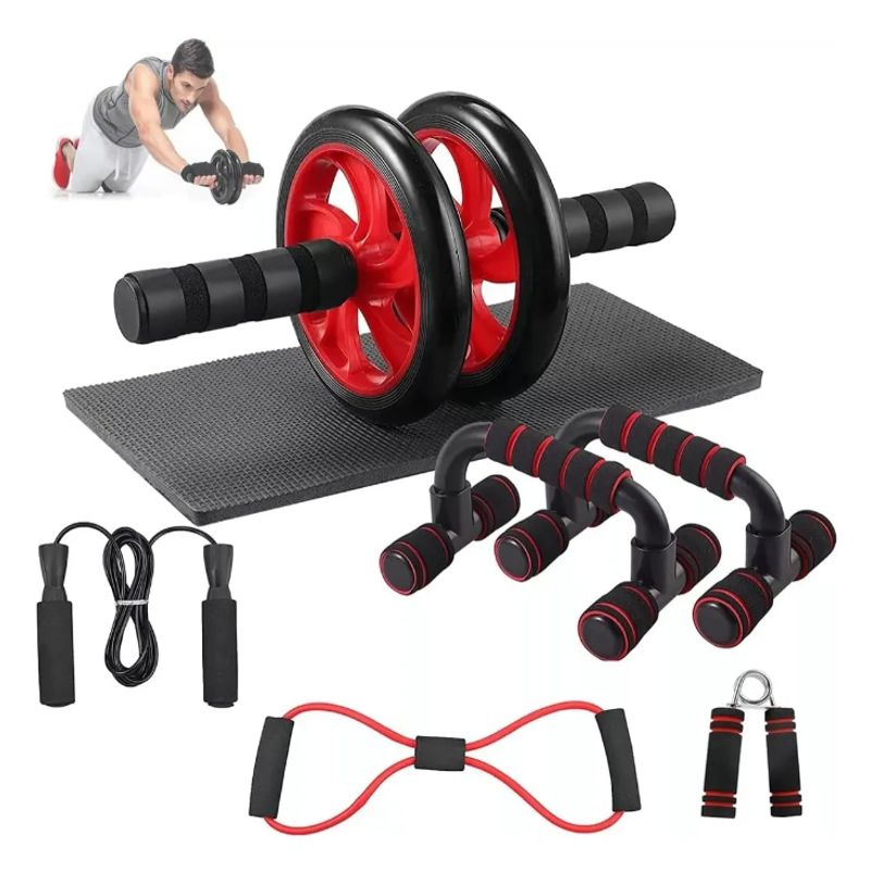 GENERICO - Kit Rodillo Abdominal + Barras Flexiones + Cuerda + Banda + Manillas