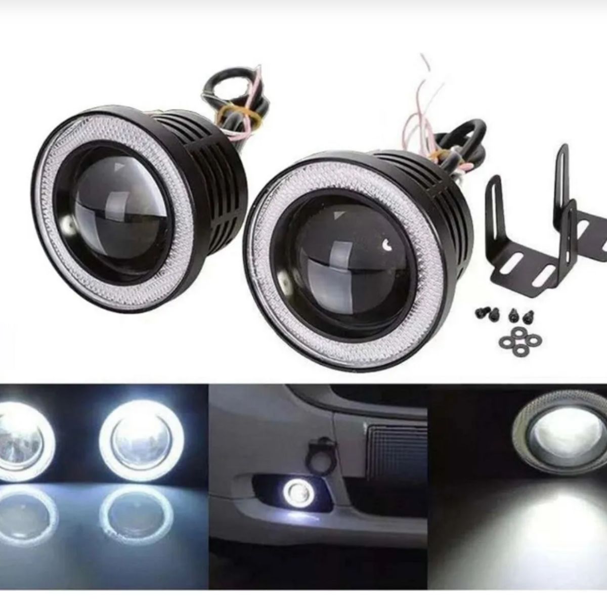 GENERICO - Focos Neblineros Led Ojos De Ángel PAR DE  89mm Blanco + Blanco