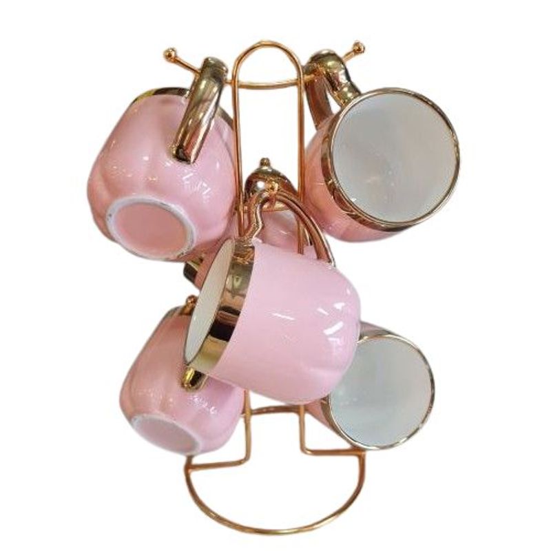 GENERICO - Set 6 Tazas con Atril Pink y Dorado