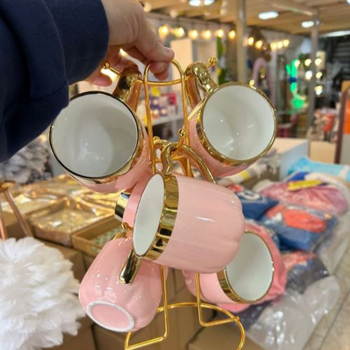 GENERICO - Set 6 Tazas con Atril Pink y Dorado