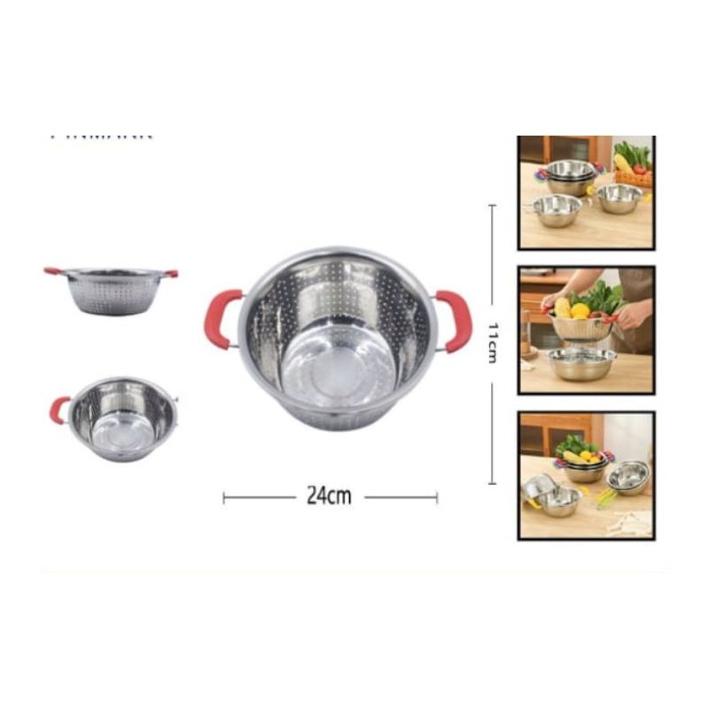 GENERICO - Colador Tamizador Con Doble Asa Acero Inoxidable 24 Cm