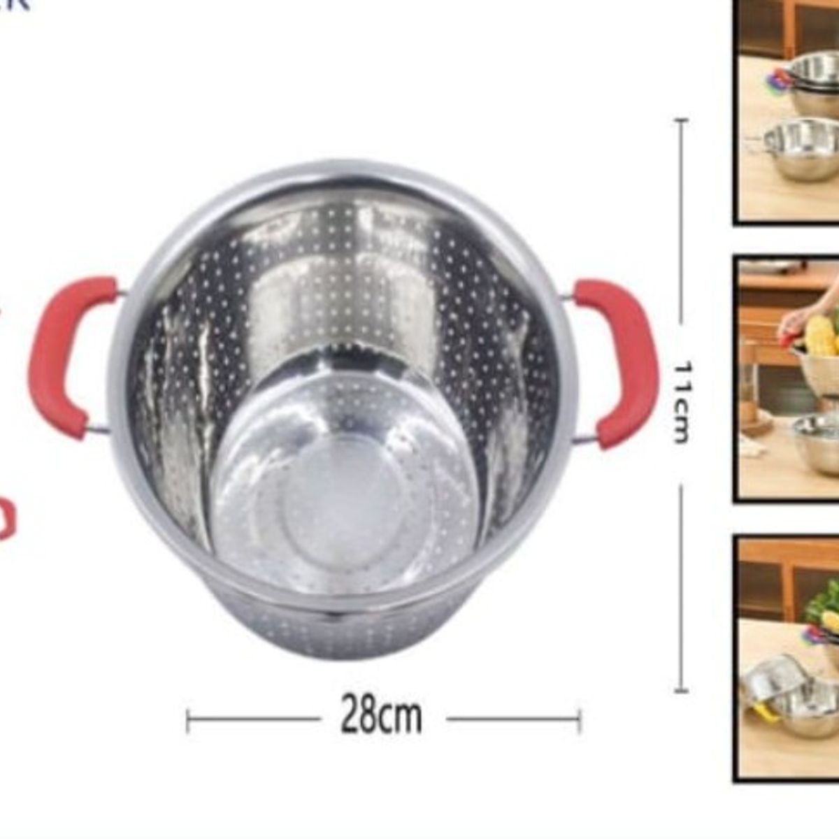 GENERICO - Colador Tamizador Acero Inoxidable 28 Cm Doble Asa