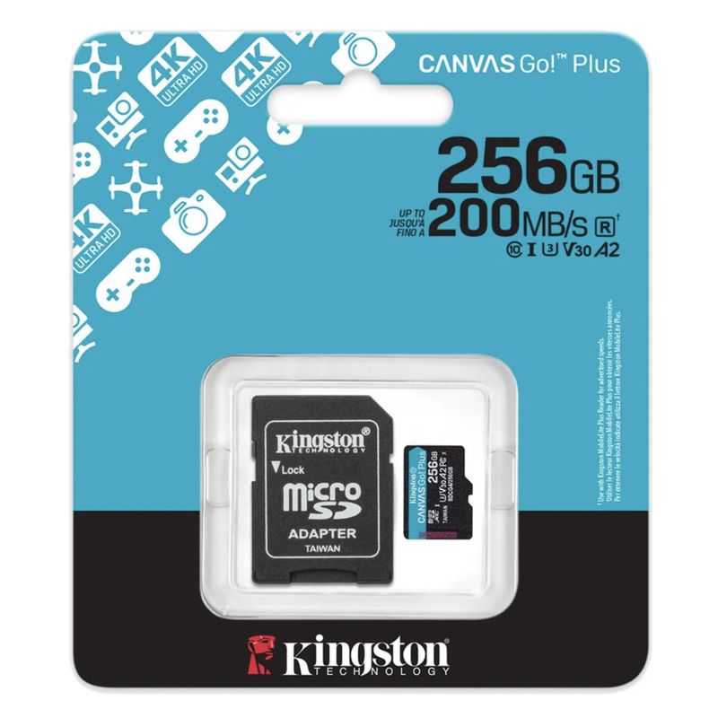 KINGSTON - Memoria Micro SD  Kingston 256 GB Canvas Plus Uhs-i A1 v30 200 Mb/S nueva generacion