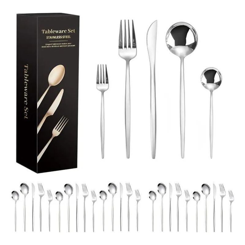 GENERICO - Set 30 Cubiertos Acero Inoxidable Juego De Servicio Completo Plateado