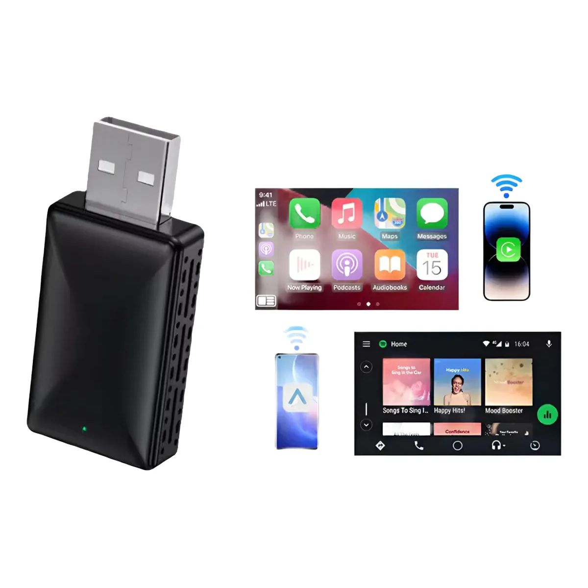 PUREPOWER - Carplay Inalambrico Adaptador Mini 2en1 Iphone Android auto