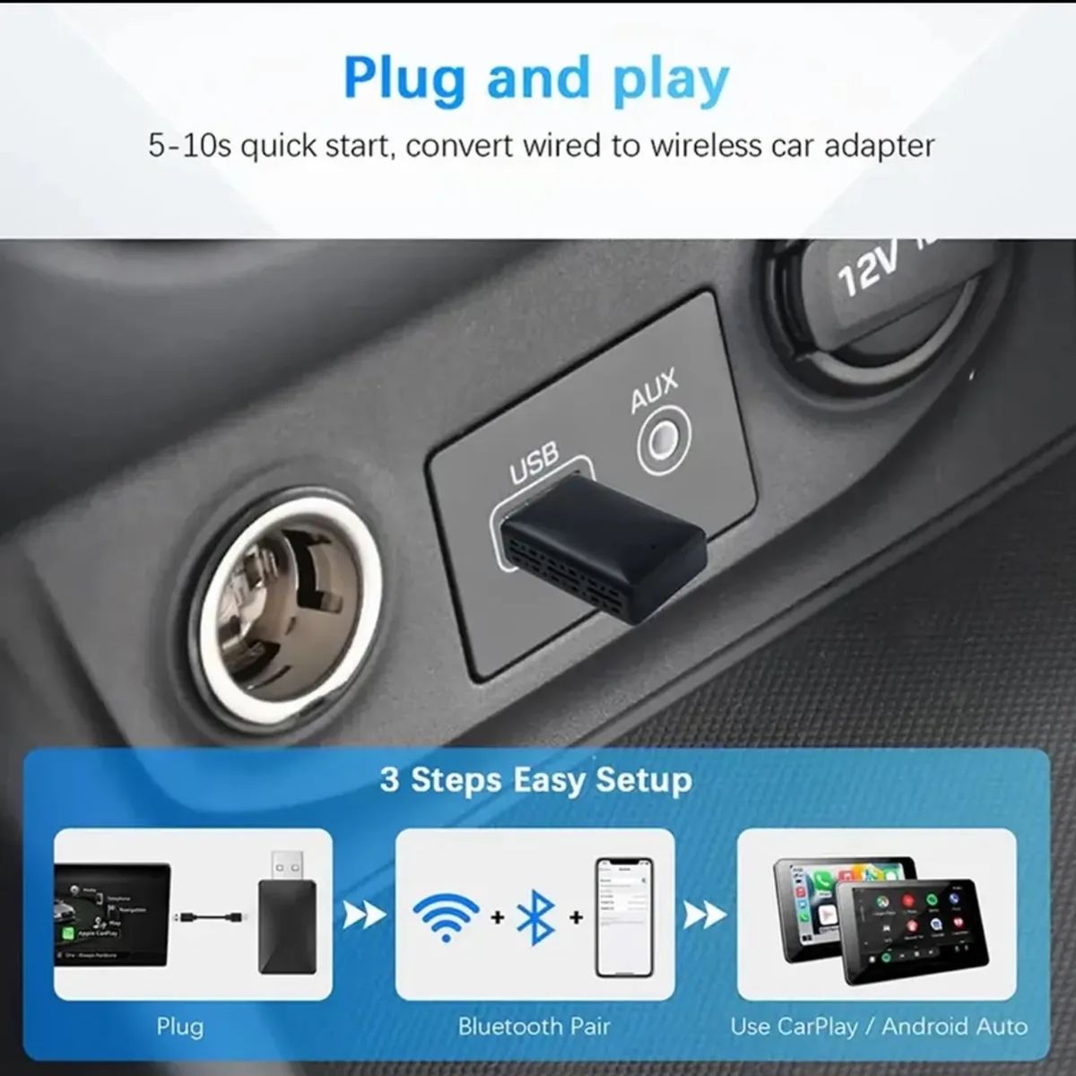 PUREPOWER - Carplay Inalambrico Adaptador Mini 2en1 Iphone Android auto