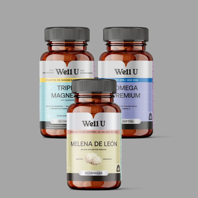 WELL U - Pack X 3 Magnesio + Omega Premium + Melena De Leon Well U