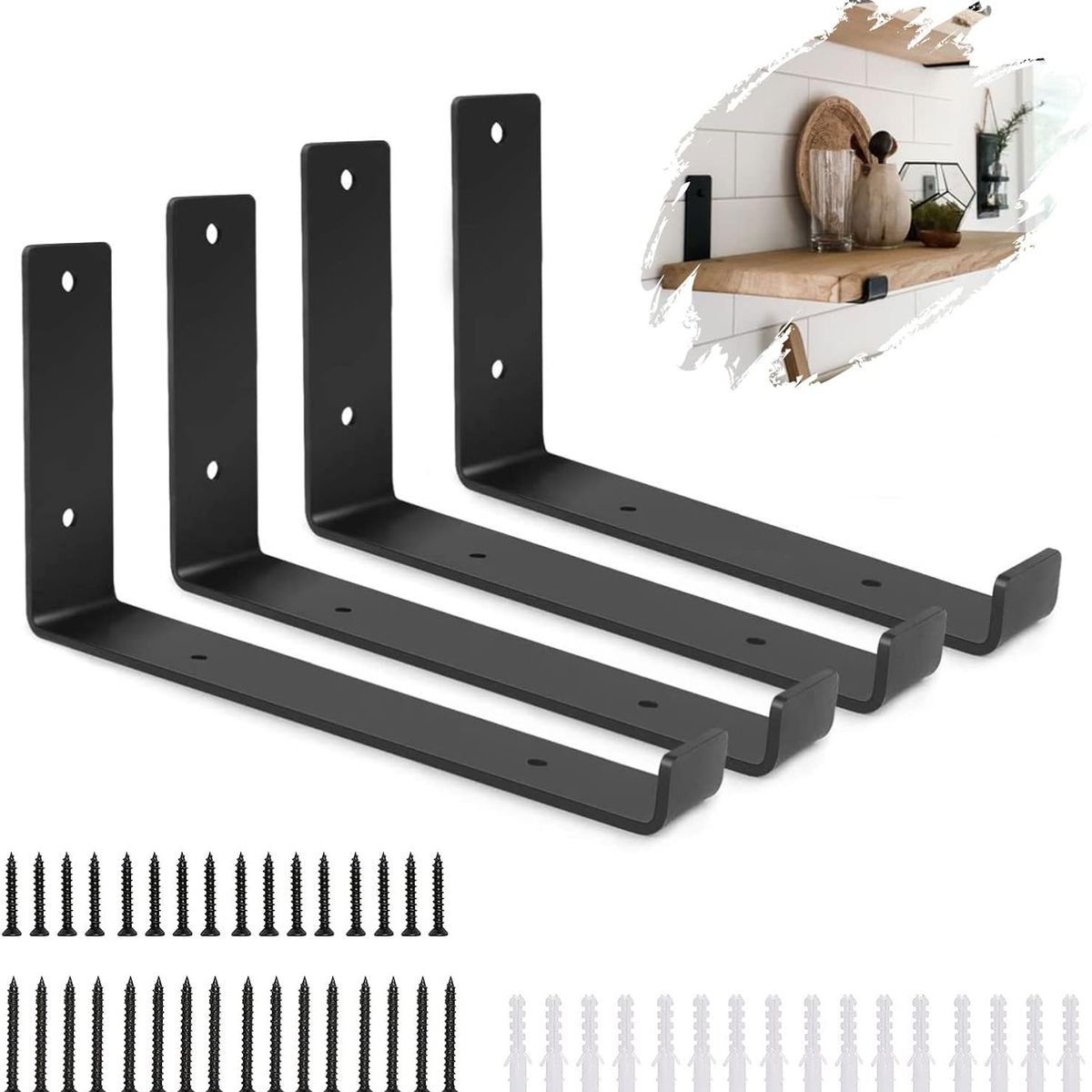 KUANGYE - Soporte Estantería 23*15cm Hierro Robusto Negro 4 Piezas