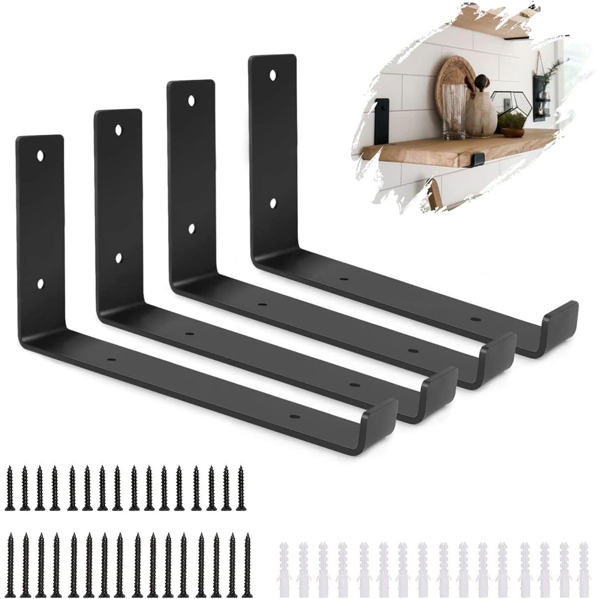 KUANGYE - Soporte Estantería 23*15cm Hierro Robusto Negro 4 Piezas