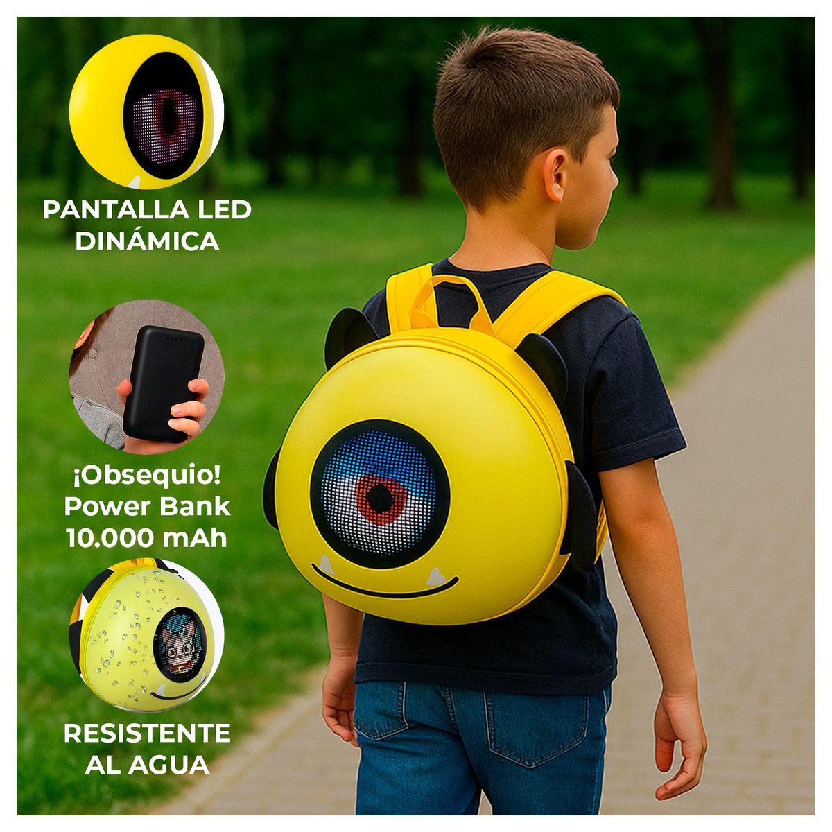 GLOBAL LATIN GROUP - Mochila infantil con Pantalla LED Personalizable y Power Bank