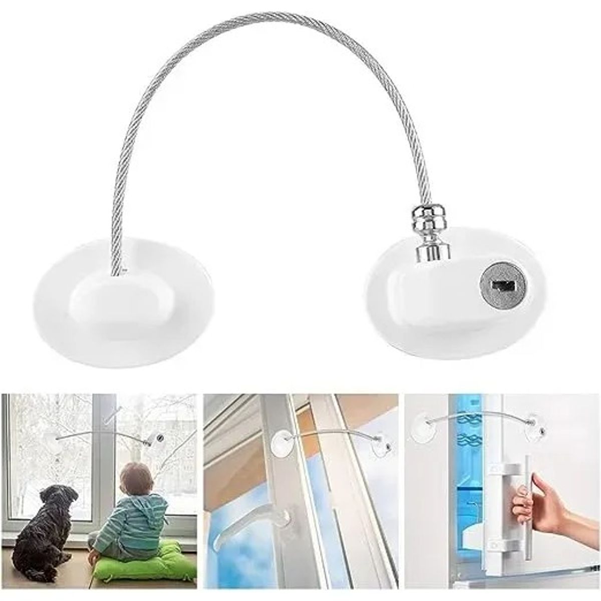 EVERSO - Seguro Niños Cable Acero Refrigerador VentanasYPuertasBlanco