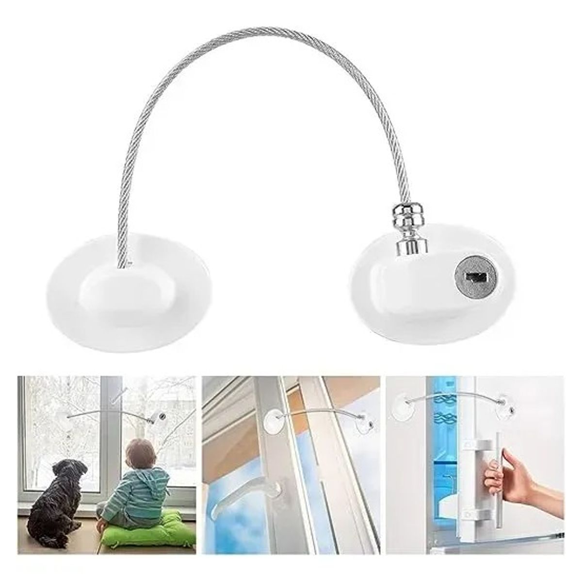 EVERSO - Seguro Niños Cable Acero Refrigerador VentanasYPuertasBlanco