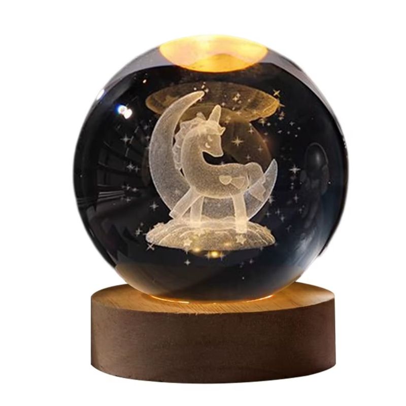 GEN - Lampara Led Cristal Bola  Unicornio 3D