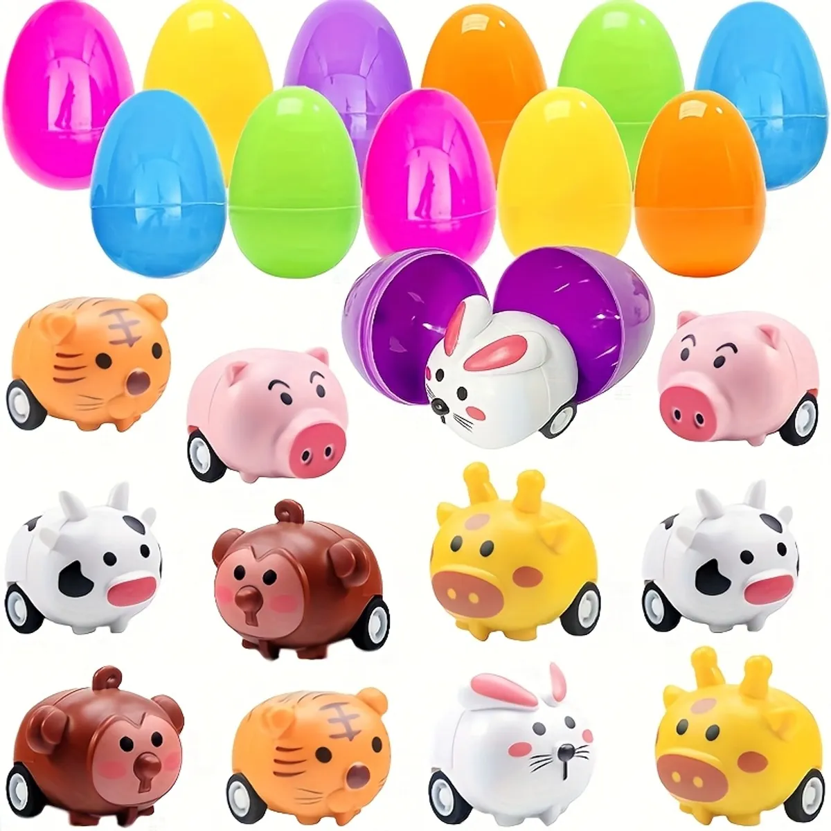 VATYERTY - 24 huevos de Pascua coloridos de plástico con animales saltarines