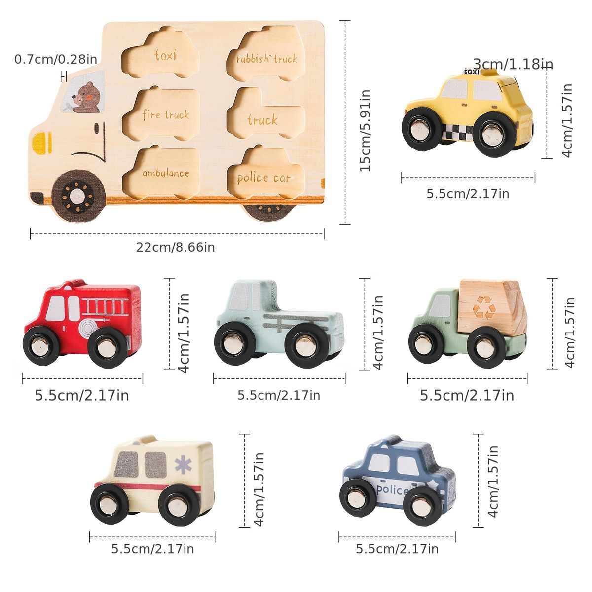 VATYERTY - Coche de Madera Colorido con Forma de Dibujos Animados