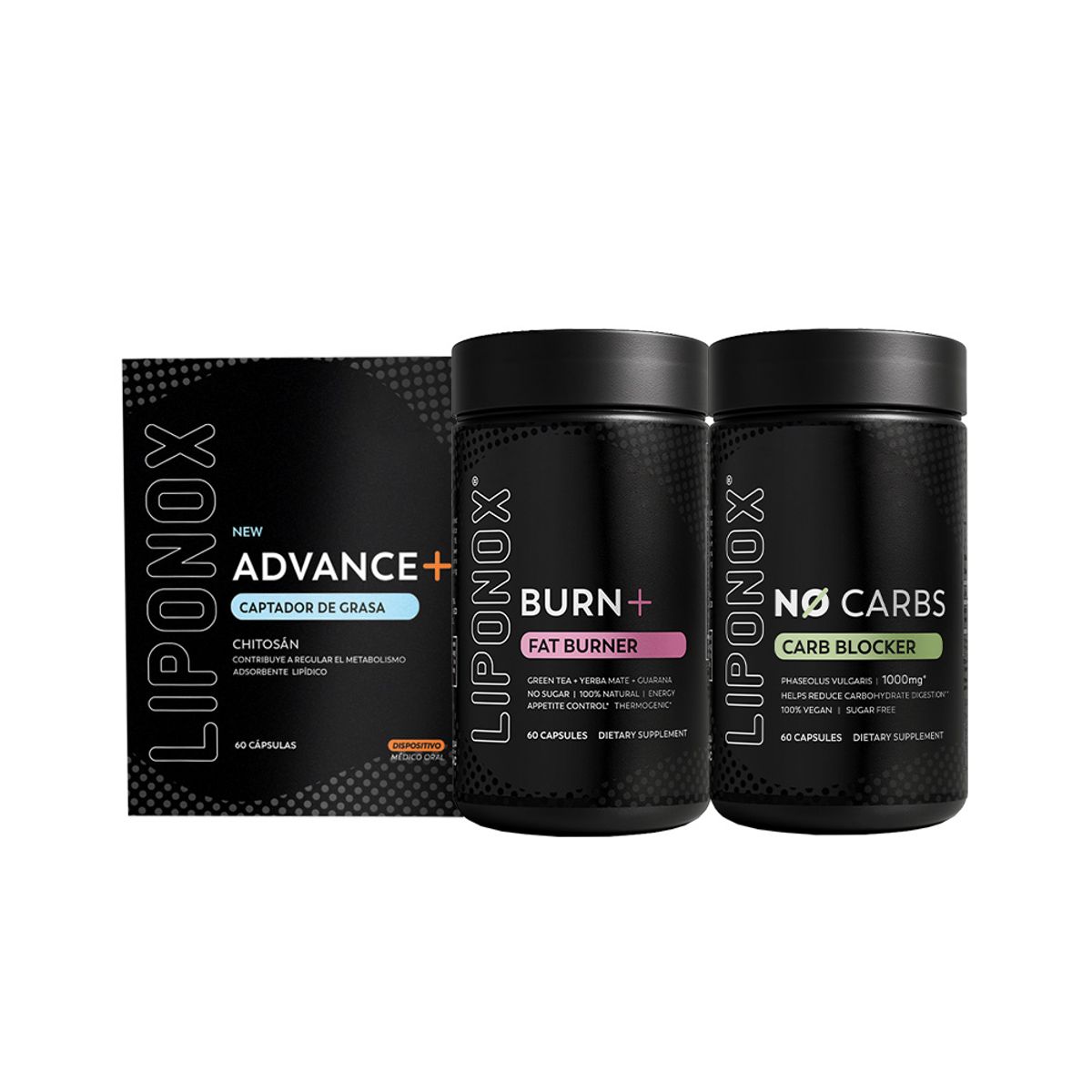 LIPONOX - Pack x 3 Suplemento Full Advance + Burn + NoCarbs Liponox