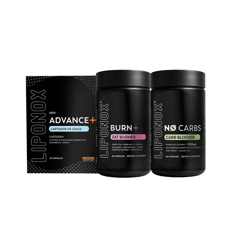 LIPONOX - Pack x 3 Suplemento Full Advance + Burn + NoCarbs Liponox