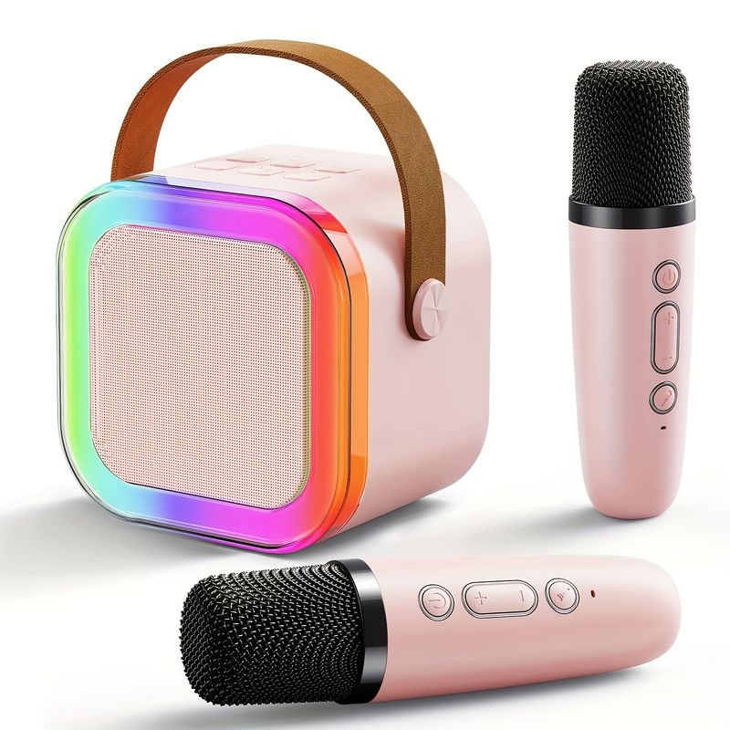 VATYERTY - Altavoz inalámbrico con 2 micrófonos rosa